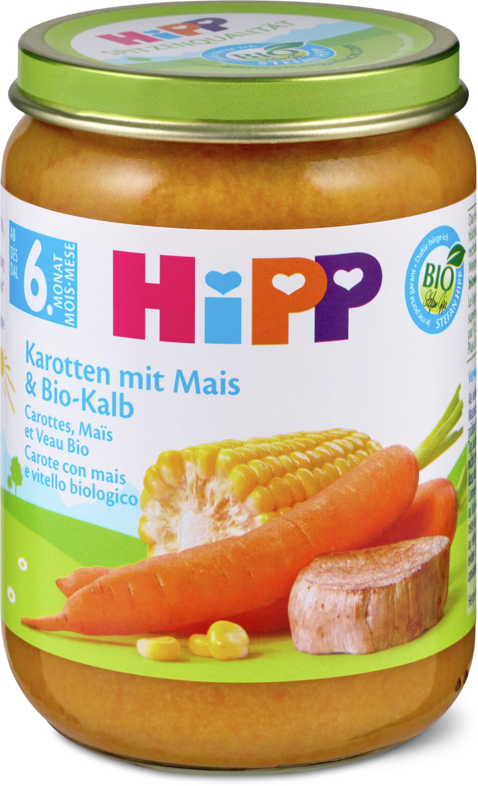 Hipp Carottes et maïs avec veau bio 190g